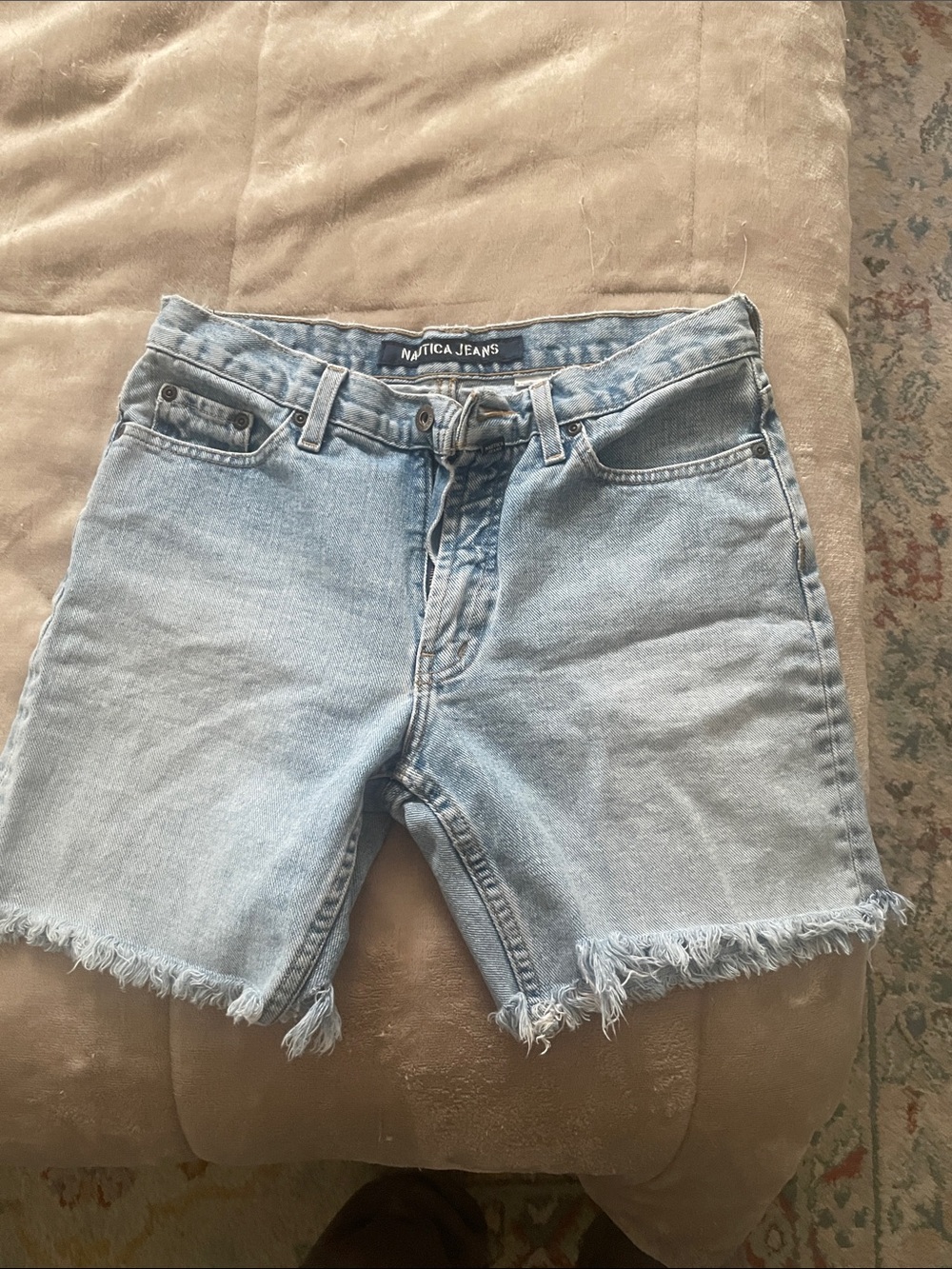 Nautica Light Wash Frayed Hem Denim Shorts